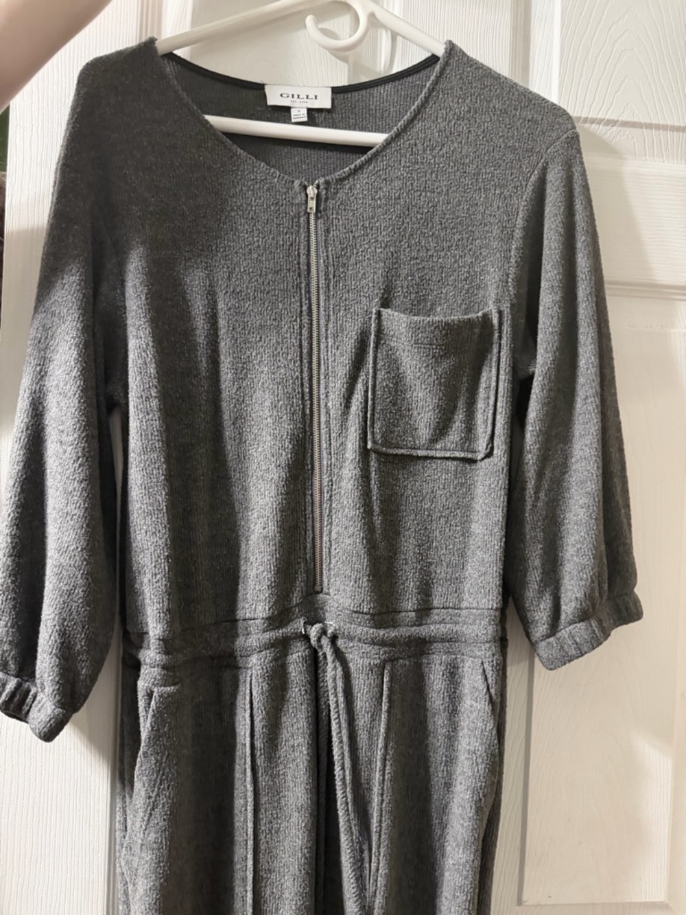 Gilli Gray Zip-Front Pullover Jumpsuit